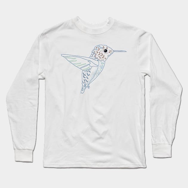 Hummingbird Line Art Design Long Sleeve T-Shirt by PhotoArts